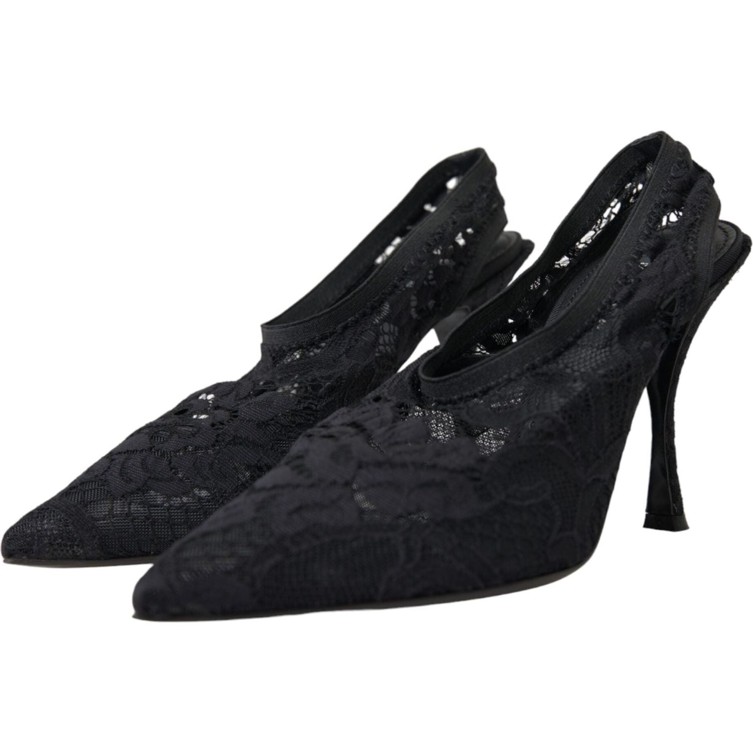 Dolce & Gabbana Black Lace Stretch Heels Slingbacks Shoes
