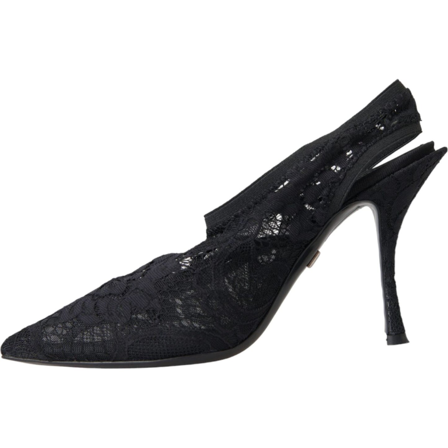 Black Lace Stretch Heels Slingbacks Shoes