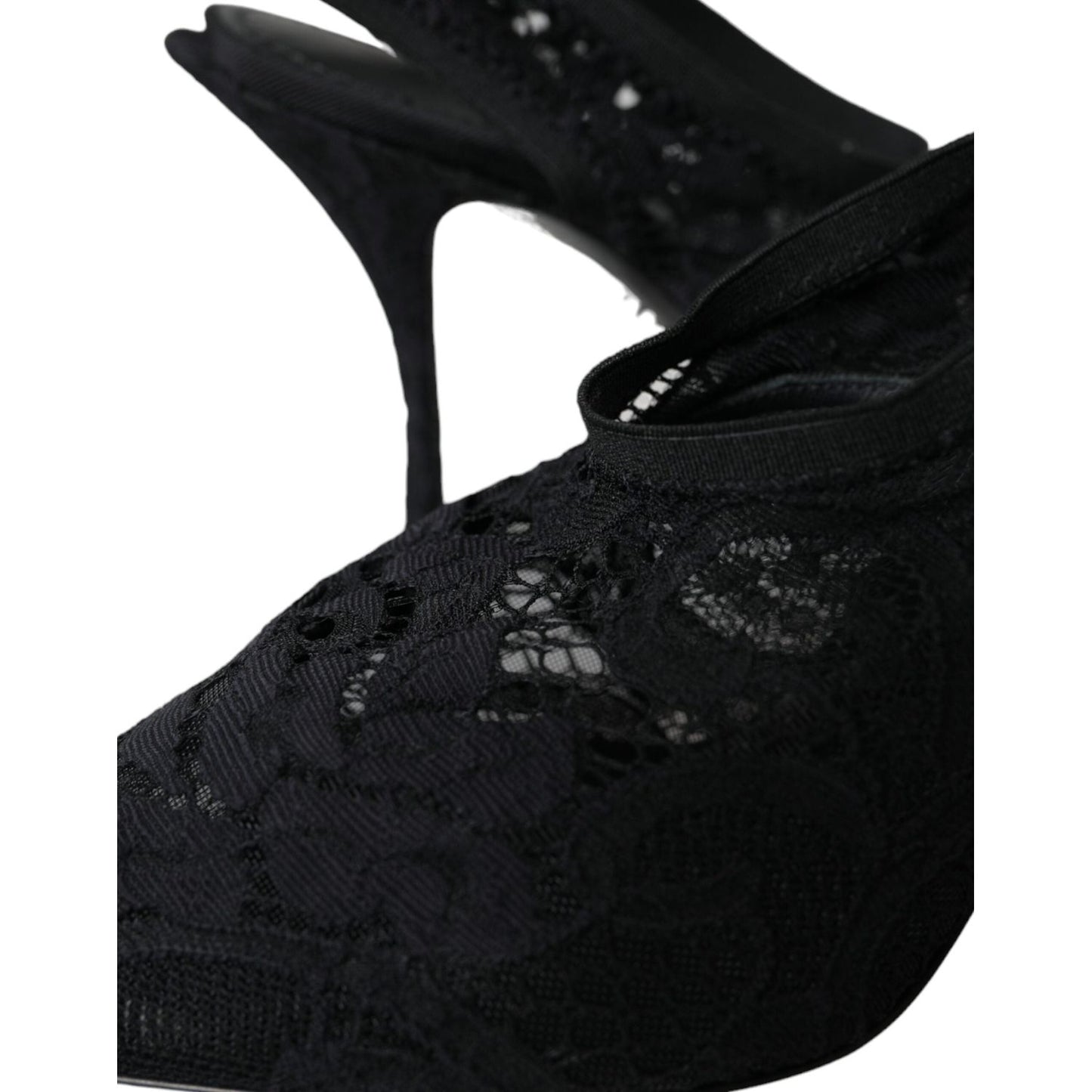 Black Lace Stretch Heels Slingbacks Shoes