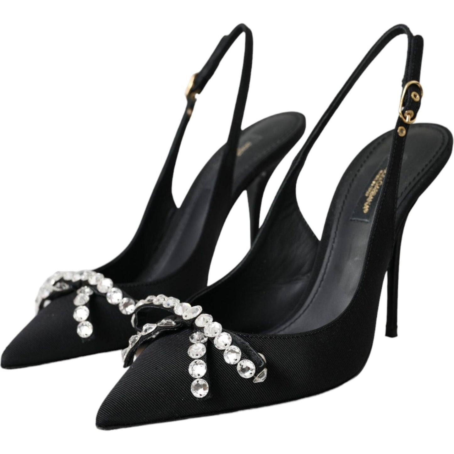 Black Crystal Embellished Slingback Shoes