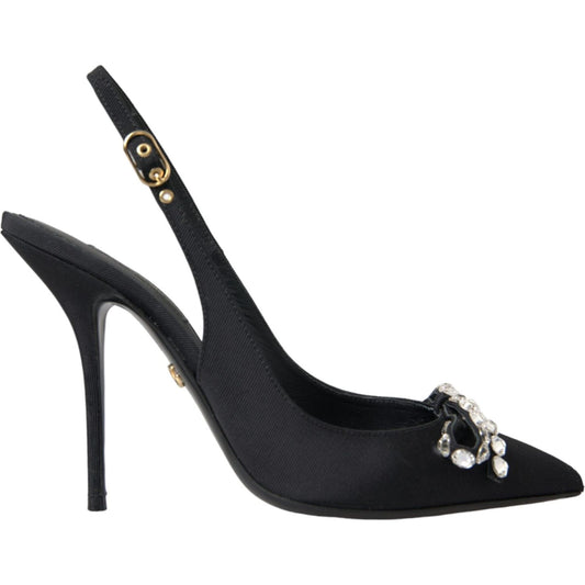 Black Crystal Embellished Slingback Shoes