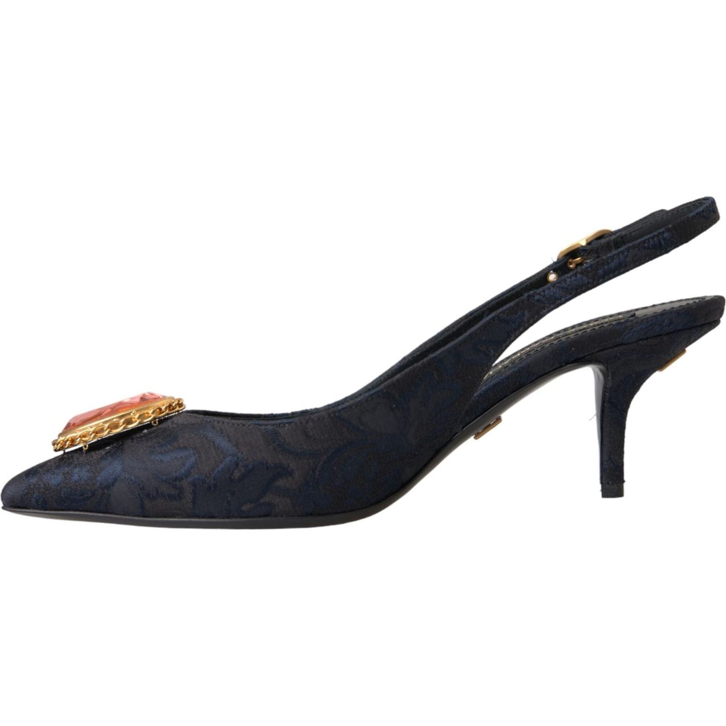 Blue Jacquard Crystal Slingback Heel Shoes