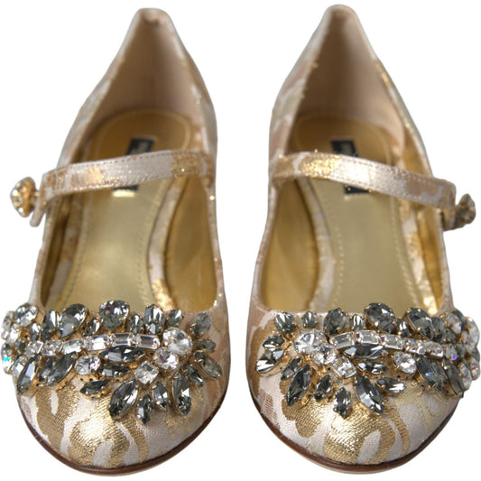 Gold Jacquard Crystal Mary Janes Pumps Shoes