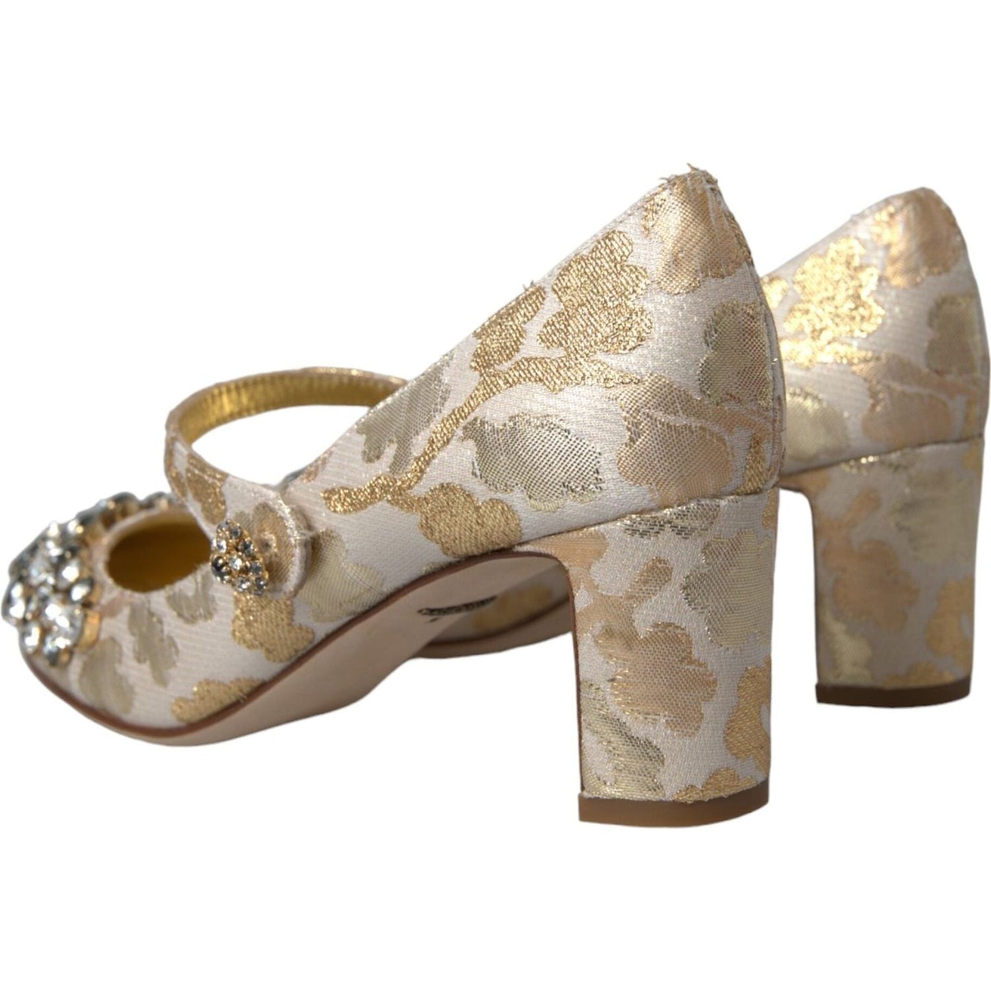 Gold Jacquard Crystal Mary Janes Pumps Shoes