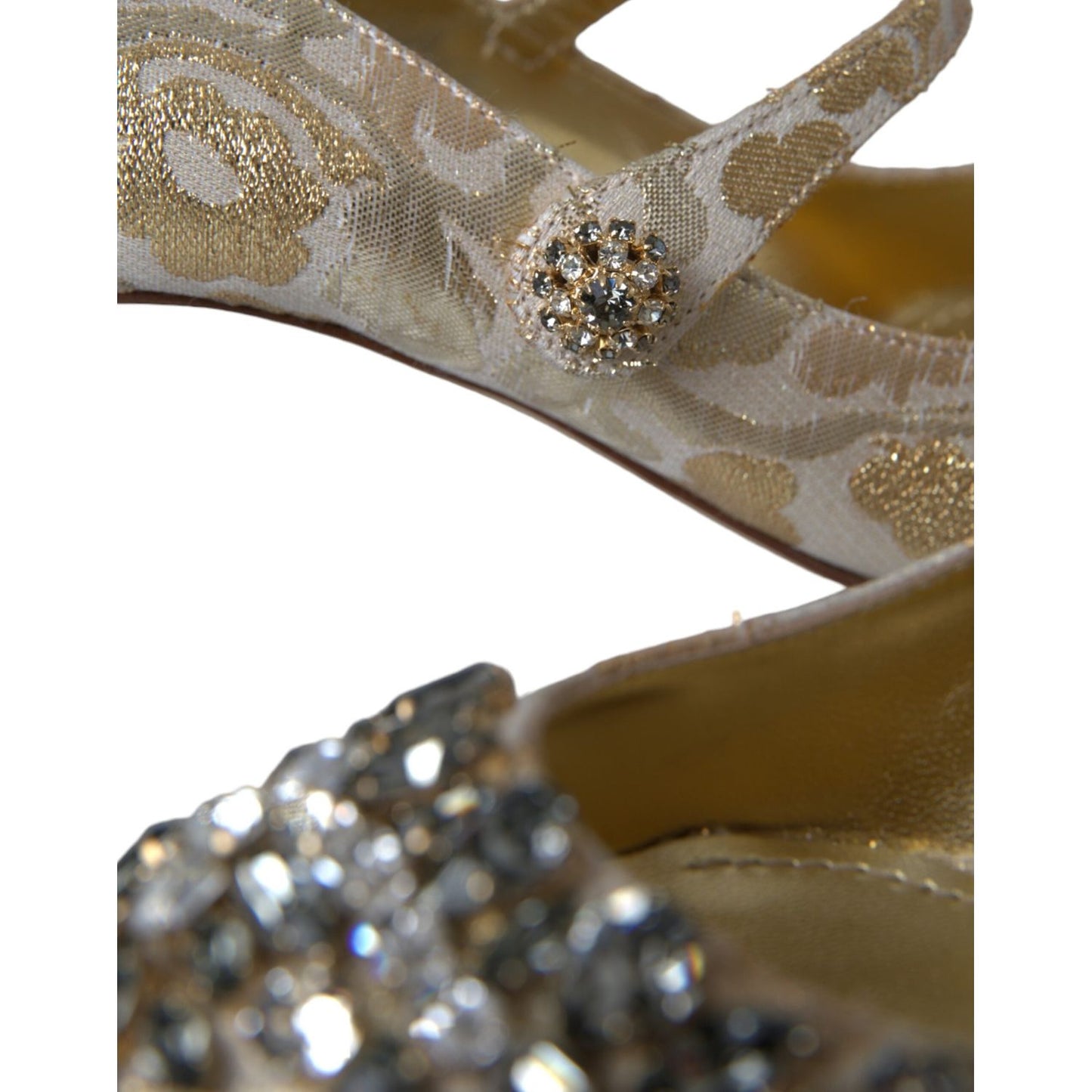 Gold Jacquard Crystal Mary Janes Pumps Shoes