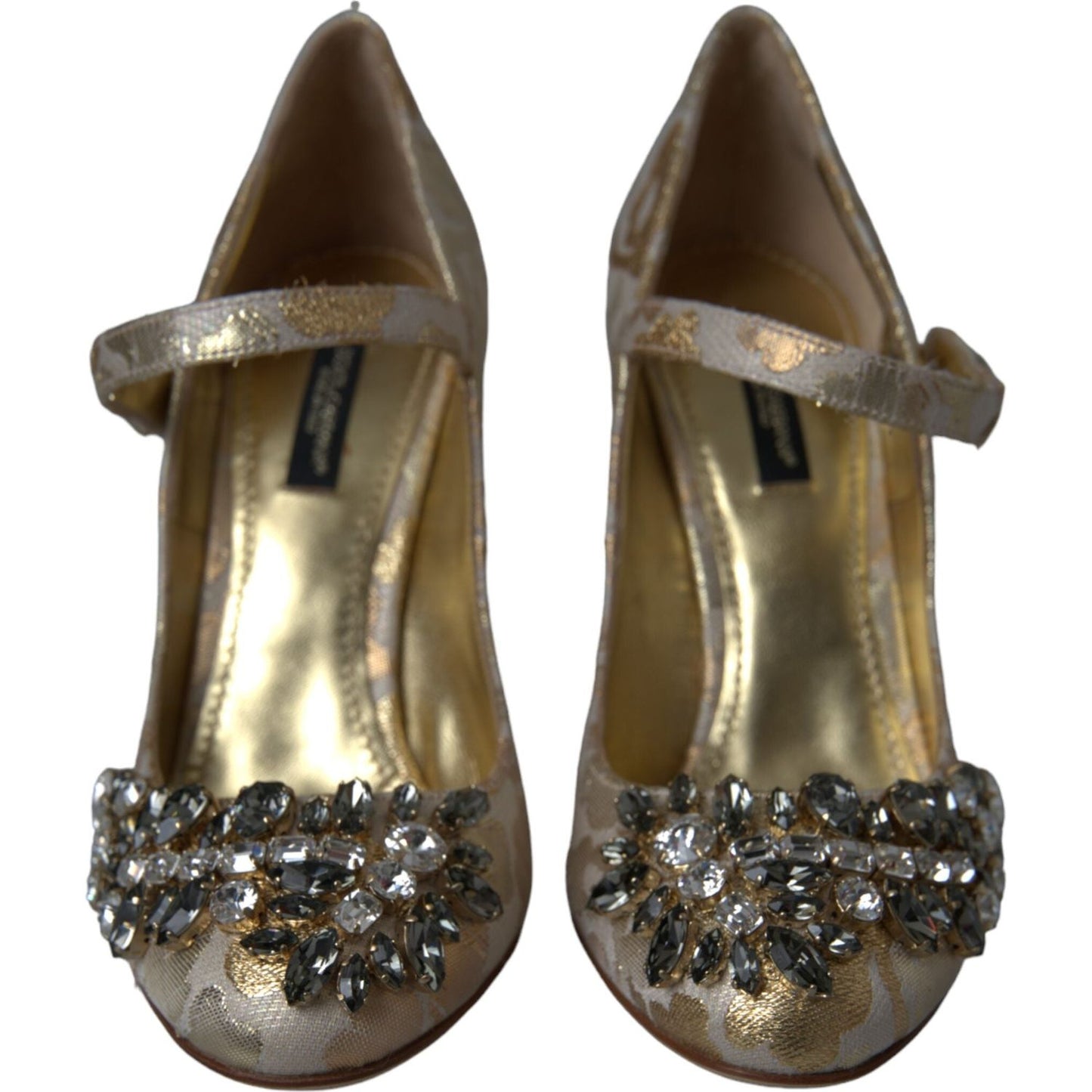 Gold Jacquard Crystal Mary Janes Pumps Shoes