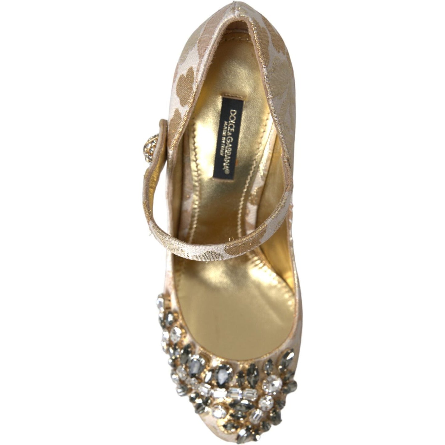 Gold Jacquard Crystal Mary Janes Pumps Shoes