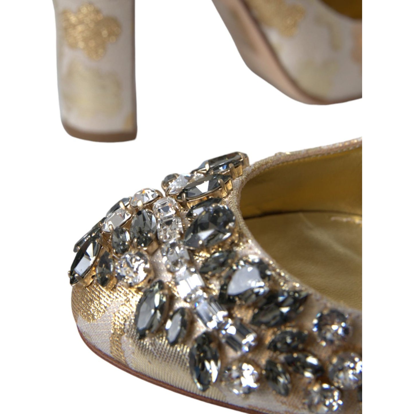 Gold Jacquard Crystal Mary Janes Pumps Shoes