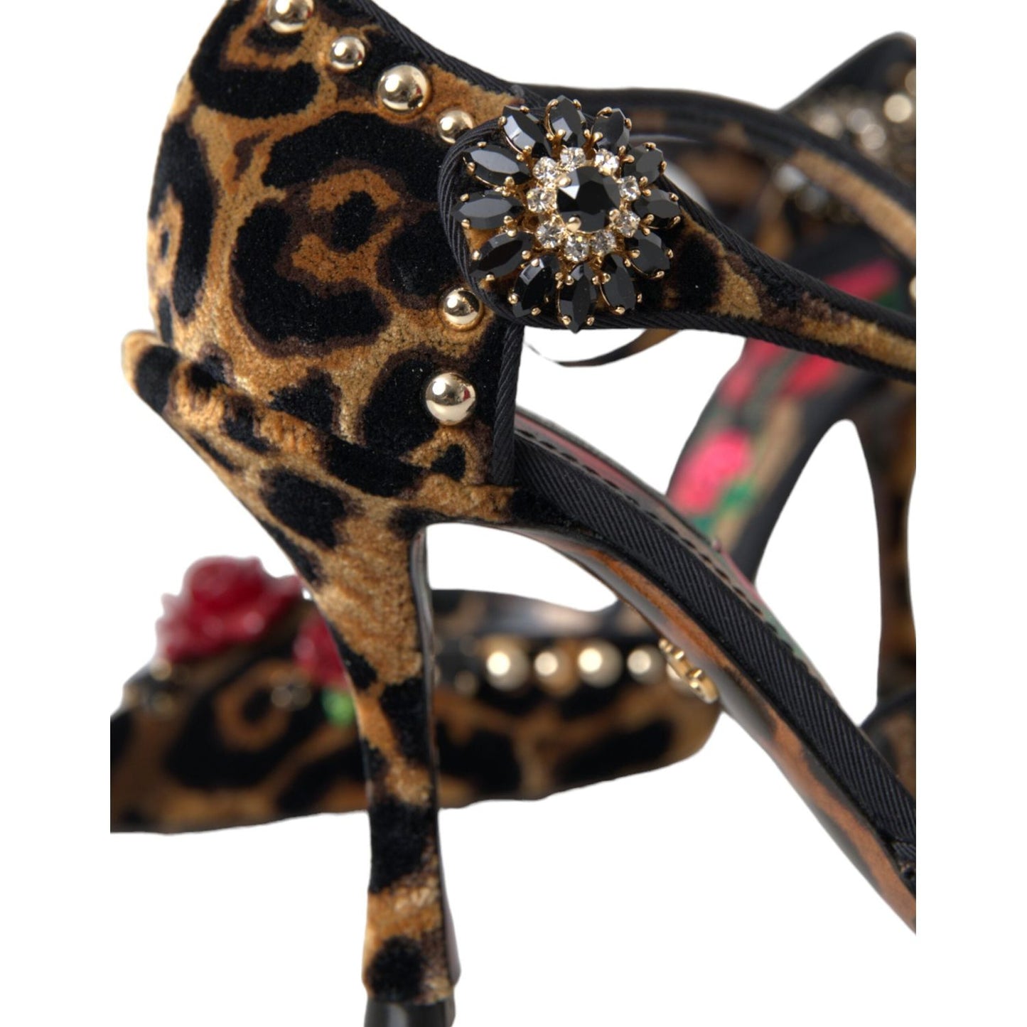 Brown Leopard Floral Crystal Mary Janes Pumps Shoes