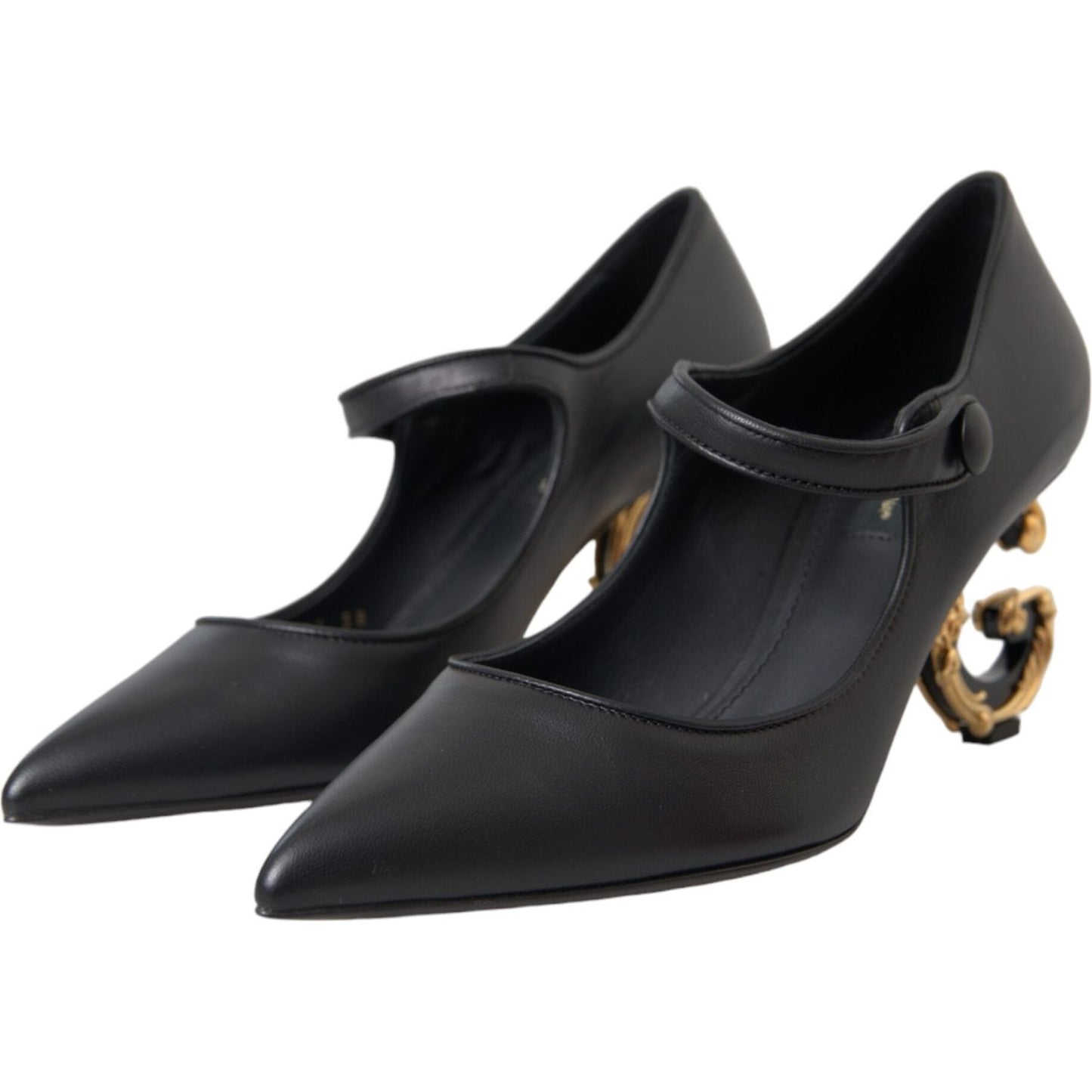 Black Leather Logo Heels Mary Janes Pumps Shoes