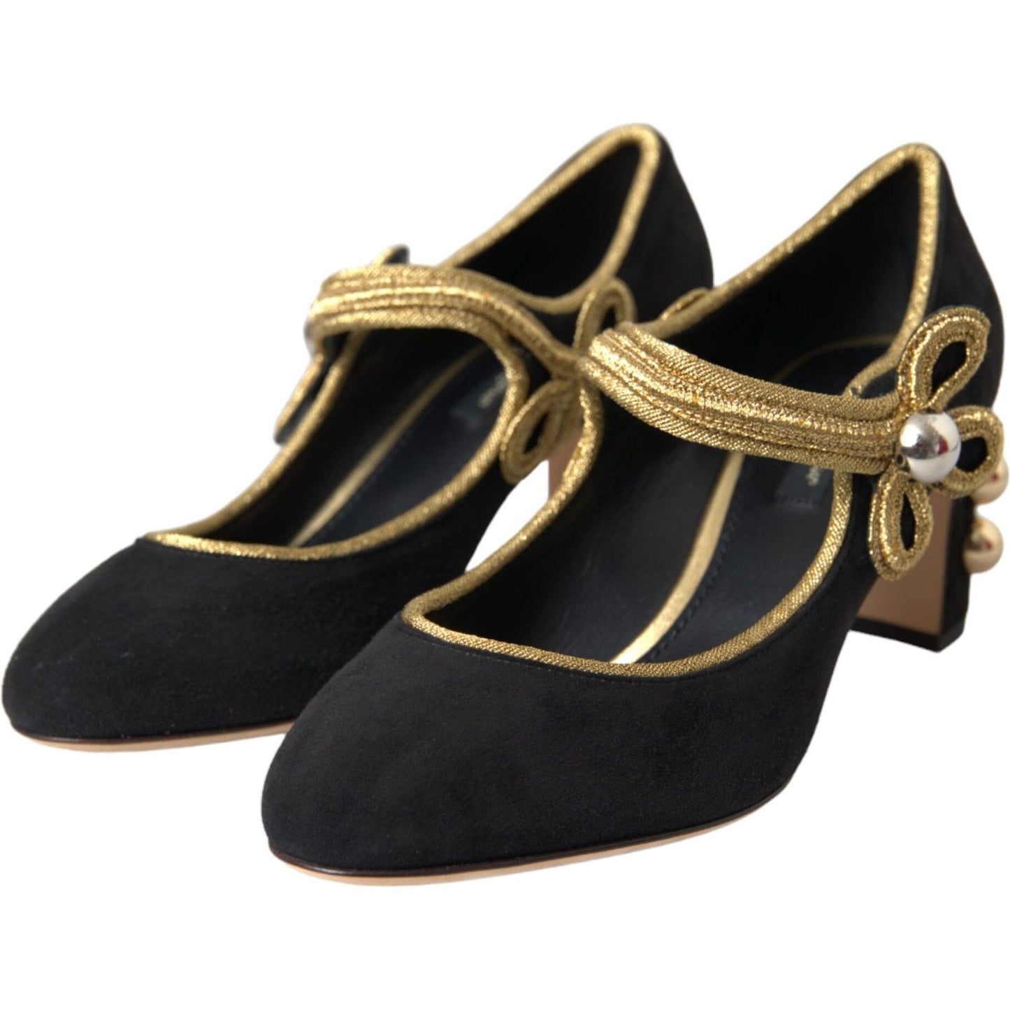 Black Suede Gold Mary Janes Heels Pumps Shoes