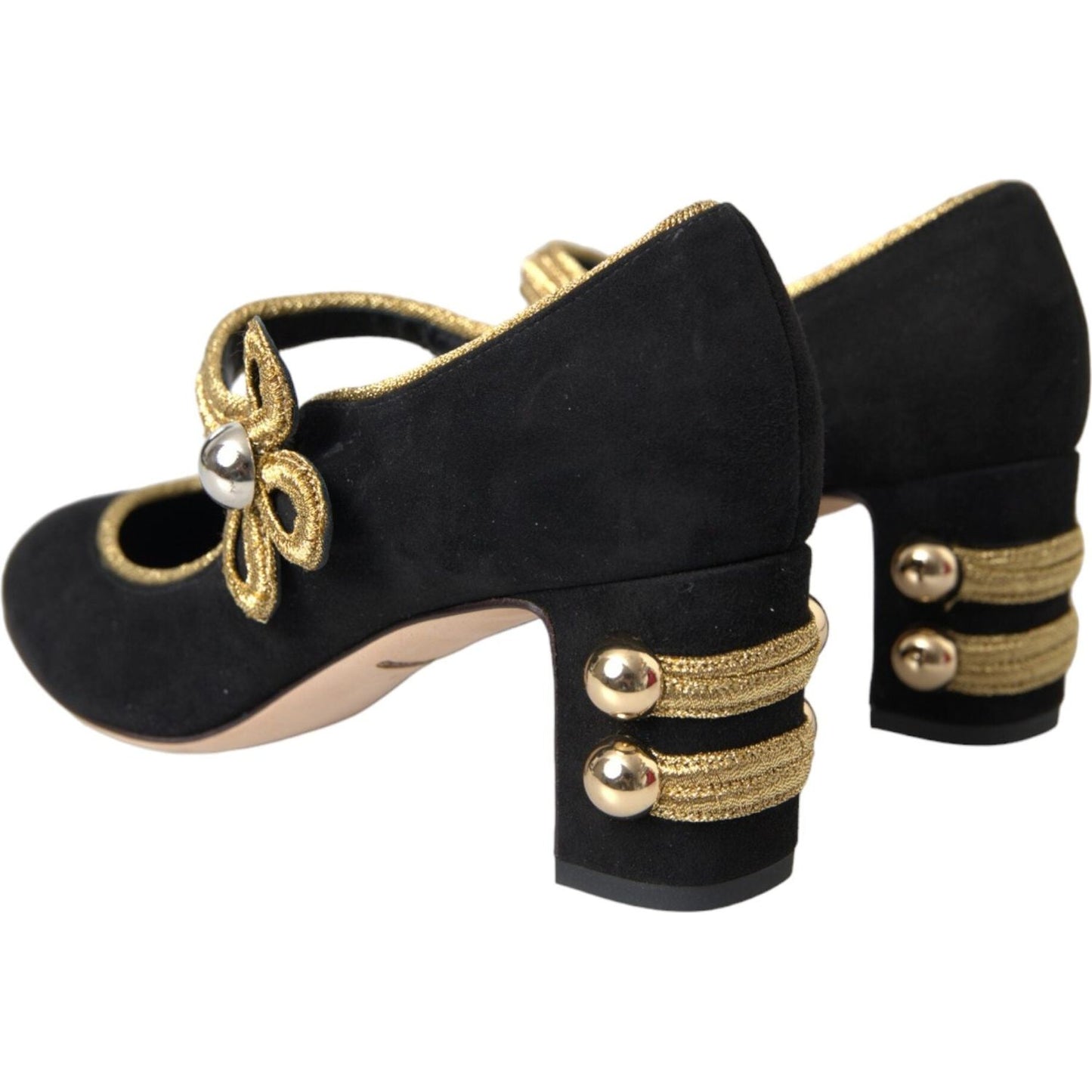 Black Suede Gold Mary Janes Heels Pumps Shoes