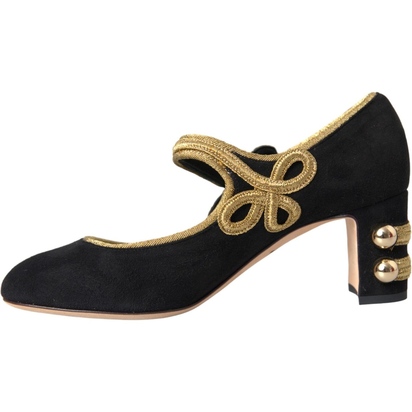 Black Suede Gold Mary Janes Heels Pumps Shoes