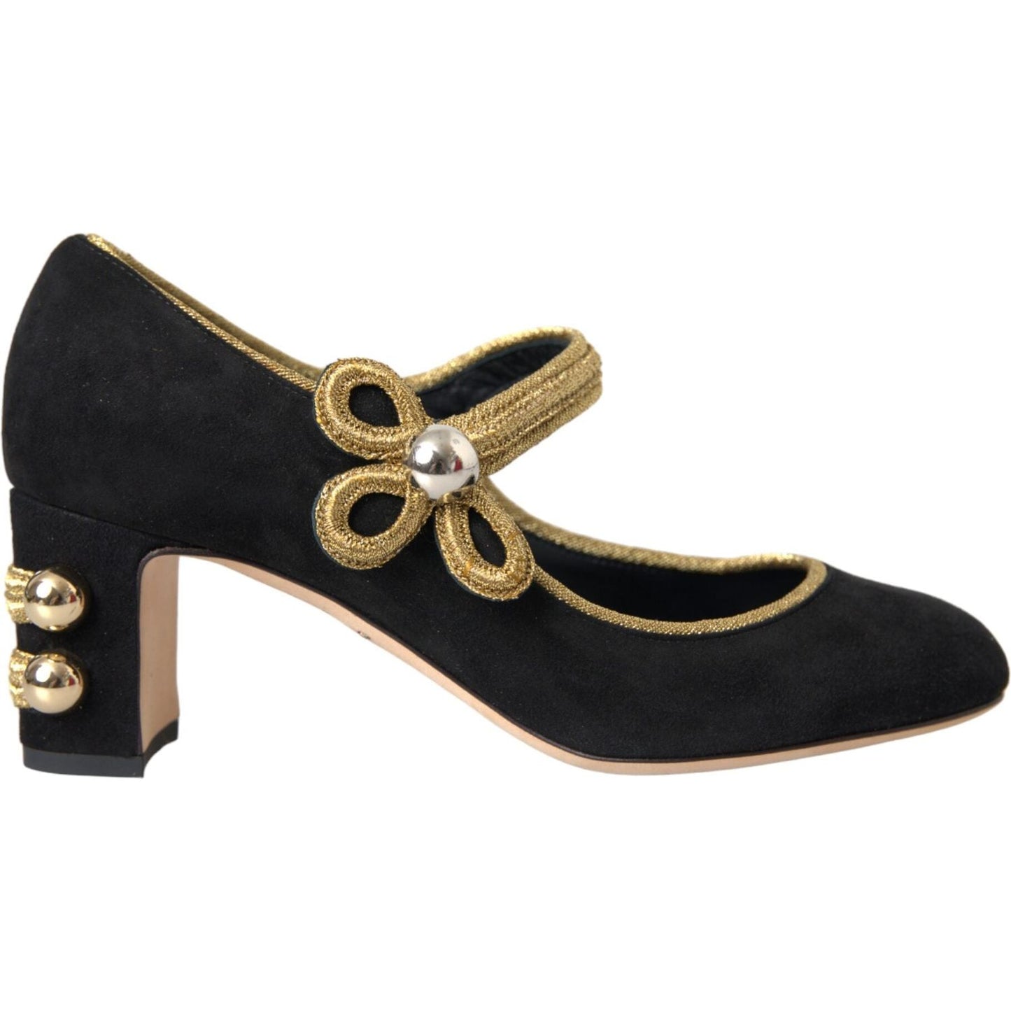 Black Suede Gold Mary Janes Heels Pumps Shoes