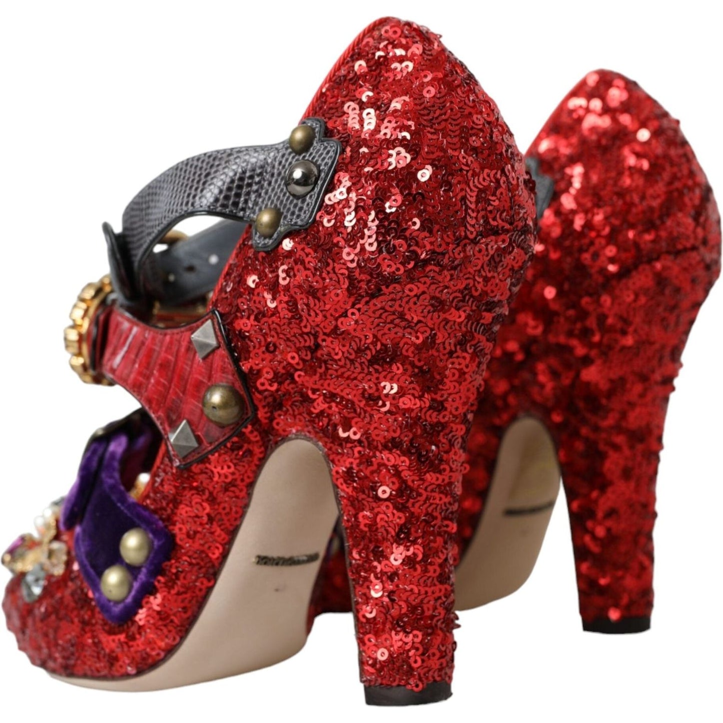 Red Sequined Crystal Mary Janes Pumps Shoes