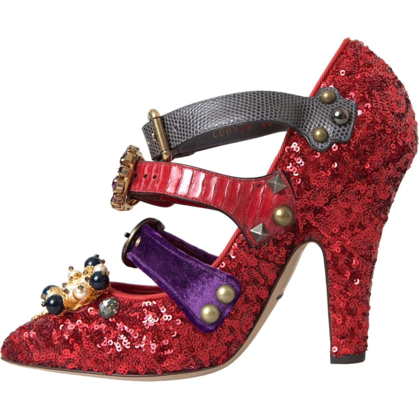 Red Sequined Crystal Mary Janes Pumps Shoes