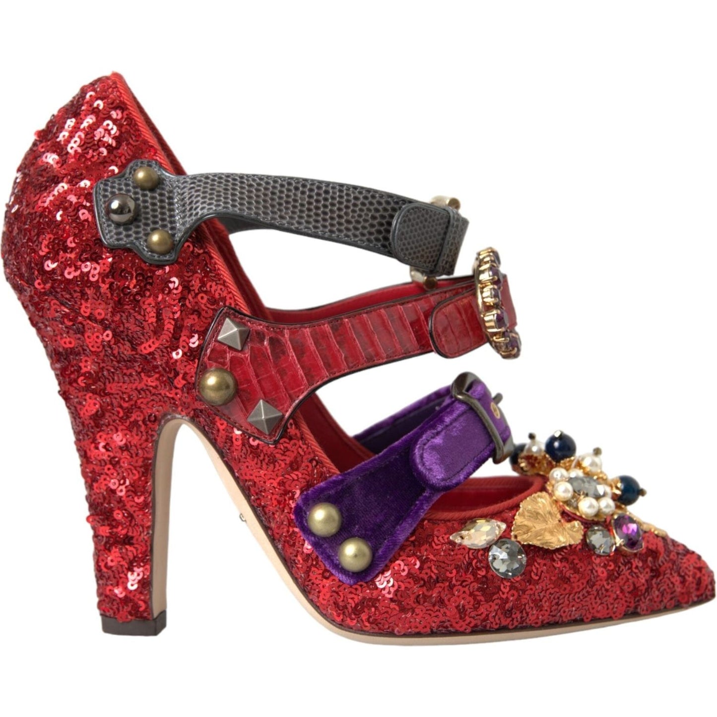 Red Sequined Crystal Mary Janes Pumps Shoes