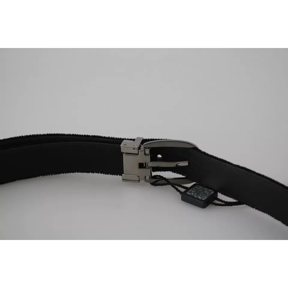 Black Velvet Silver Tone Metal Buckle Men Belt