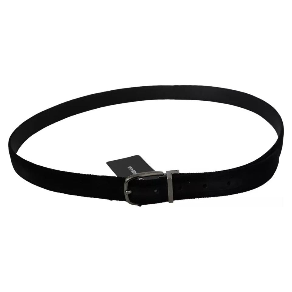 Black Velvet Silver Tone Metal Buckle Men Belt