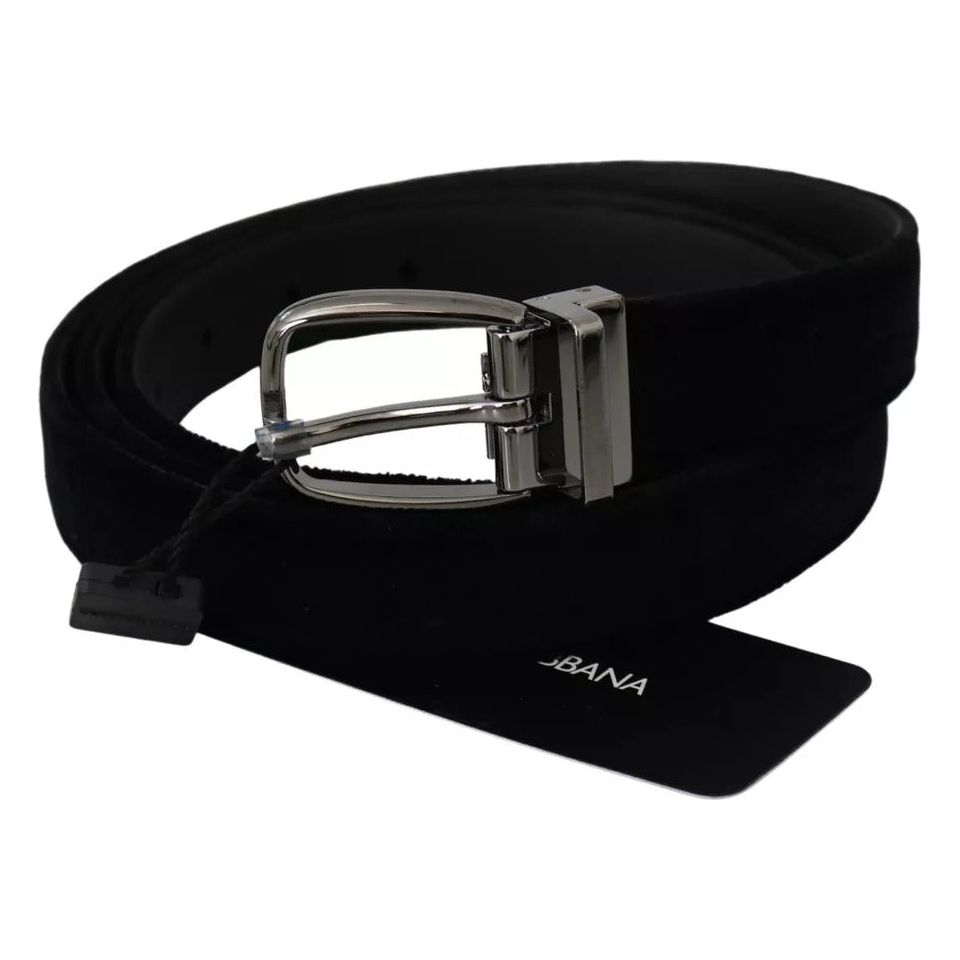 Black Velvet Silver Tone Metal Buckle Men Belt