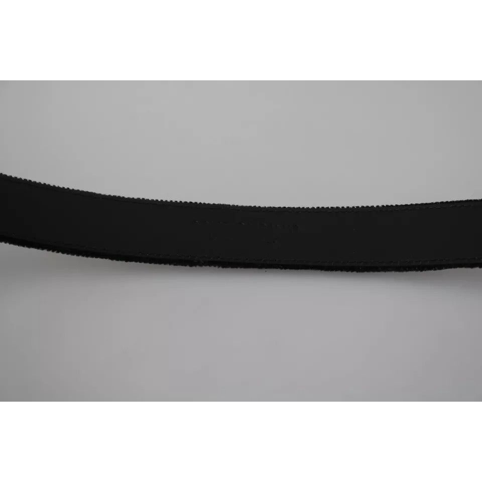 Black Velvet Silver Tone Metal Buckle Men Belt