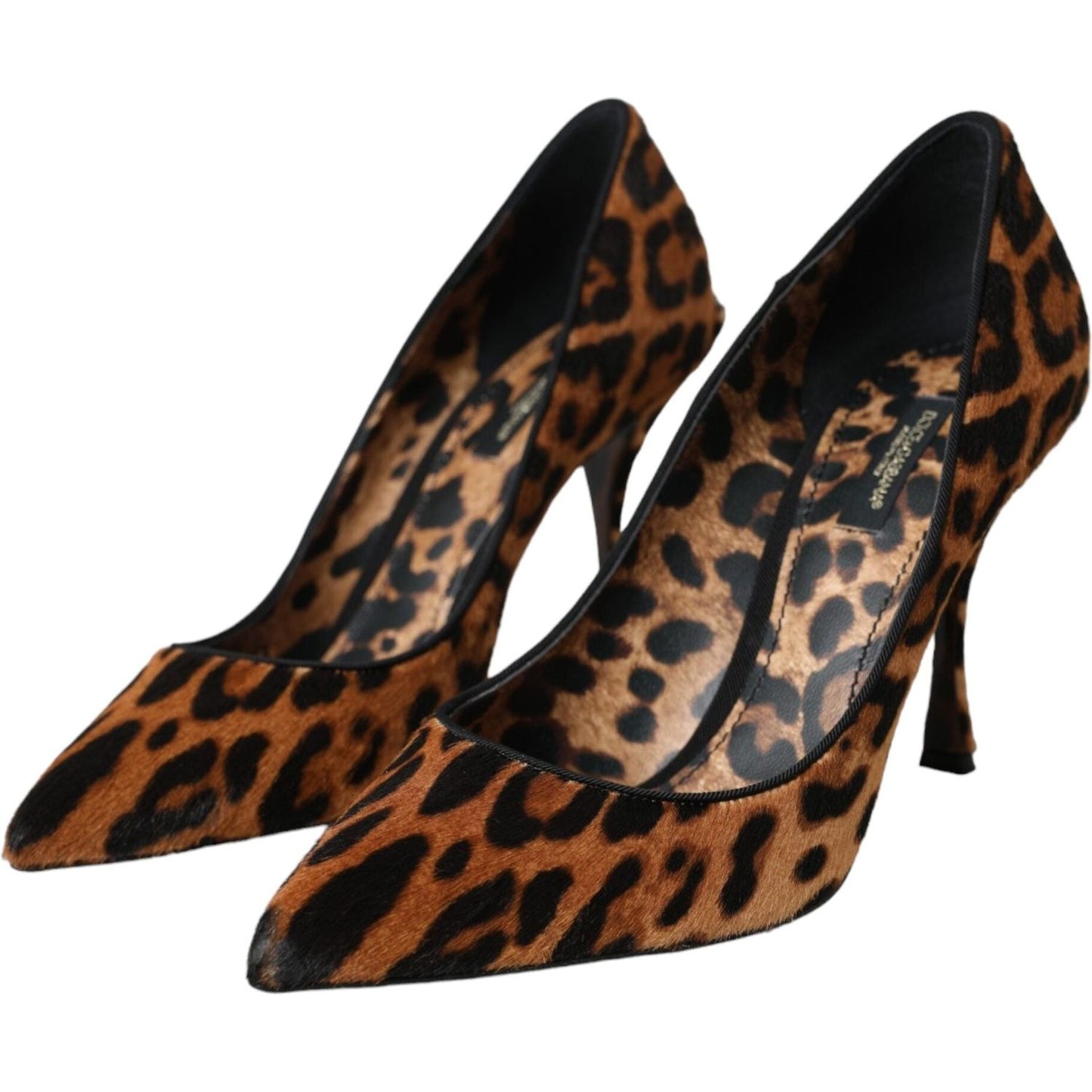 Brown Leopard Calf Hair Heels Pumps Shoes