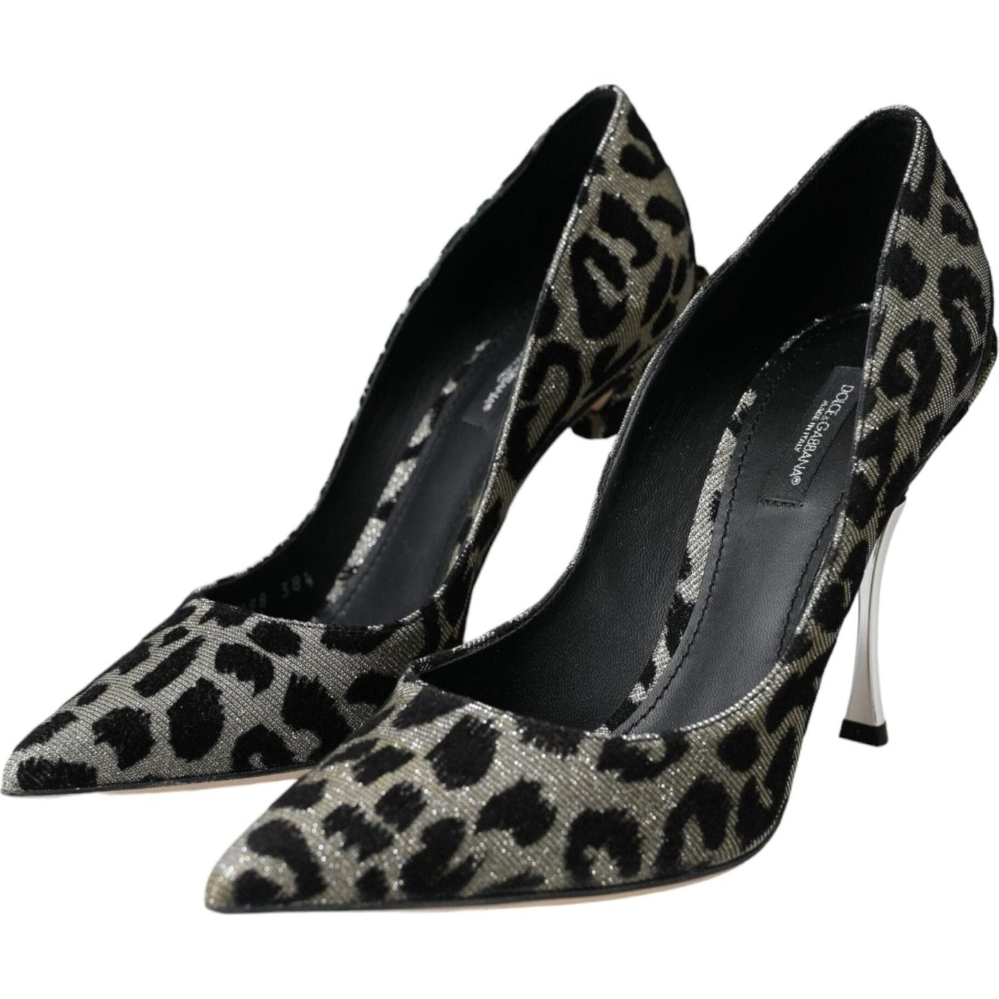 Silver Black Leopard Lurex Heels Pumps Shoes