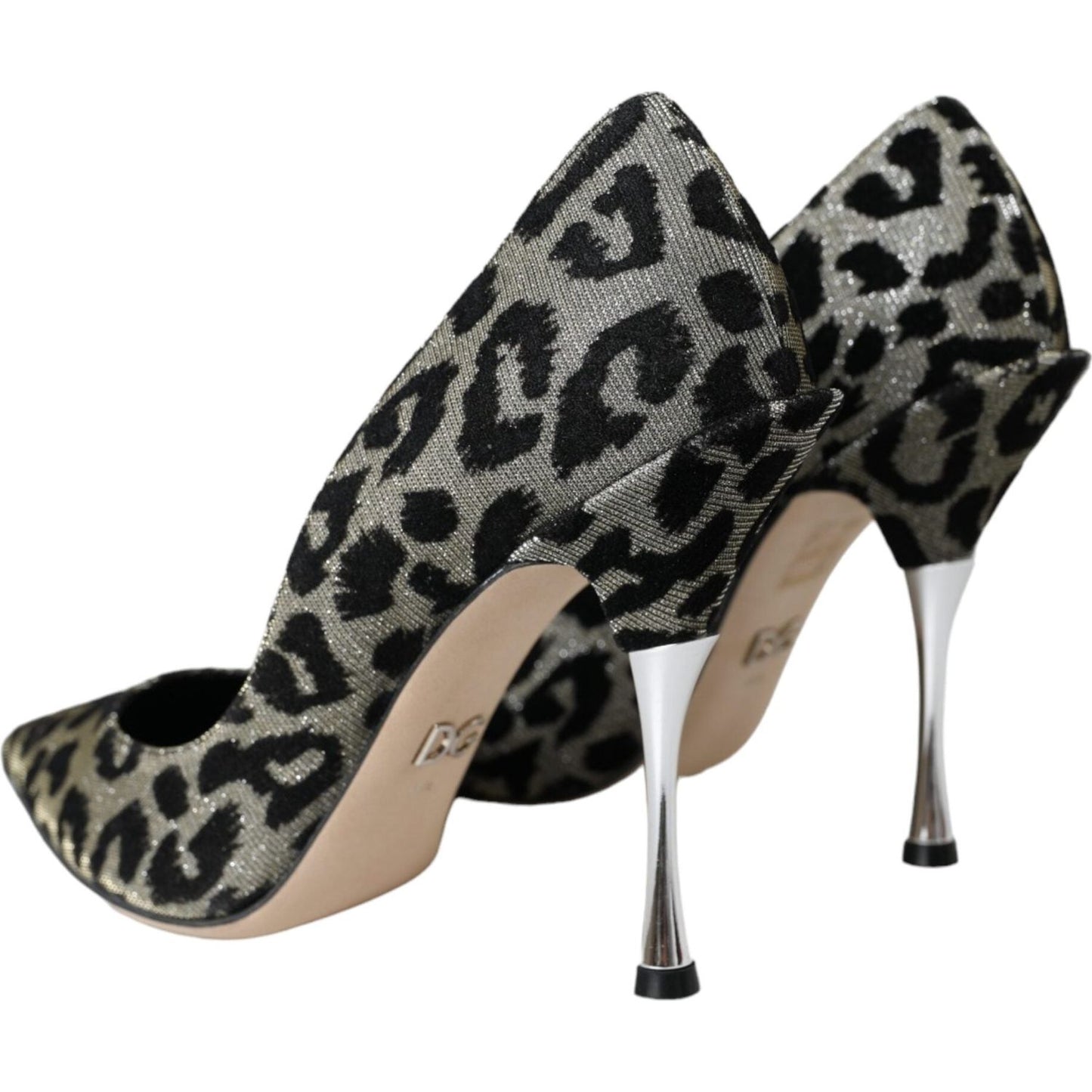 Silver Black Leopard Lurex Heels Pumps Shoes