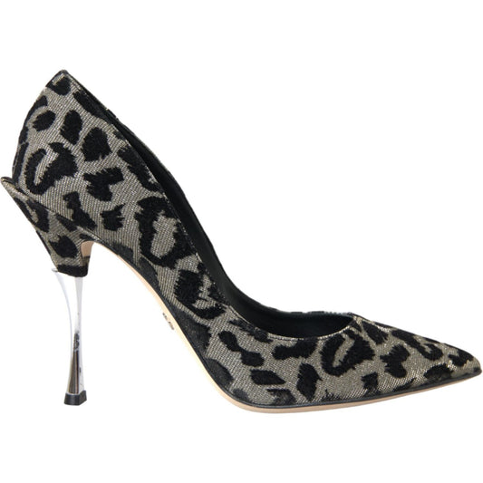 Silver Black Leopard Lurex Heels Pumps Shoes