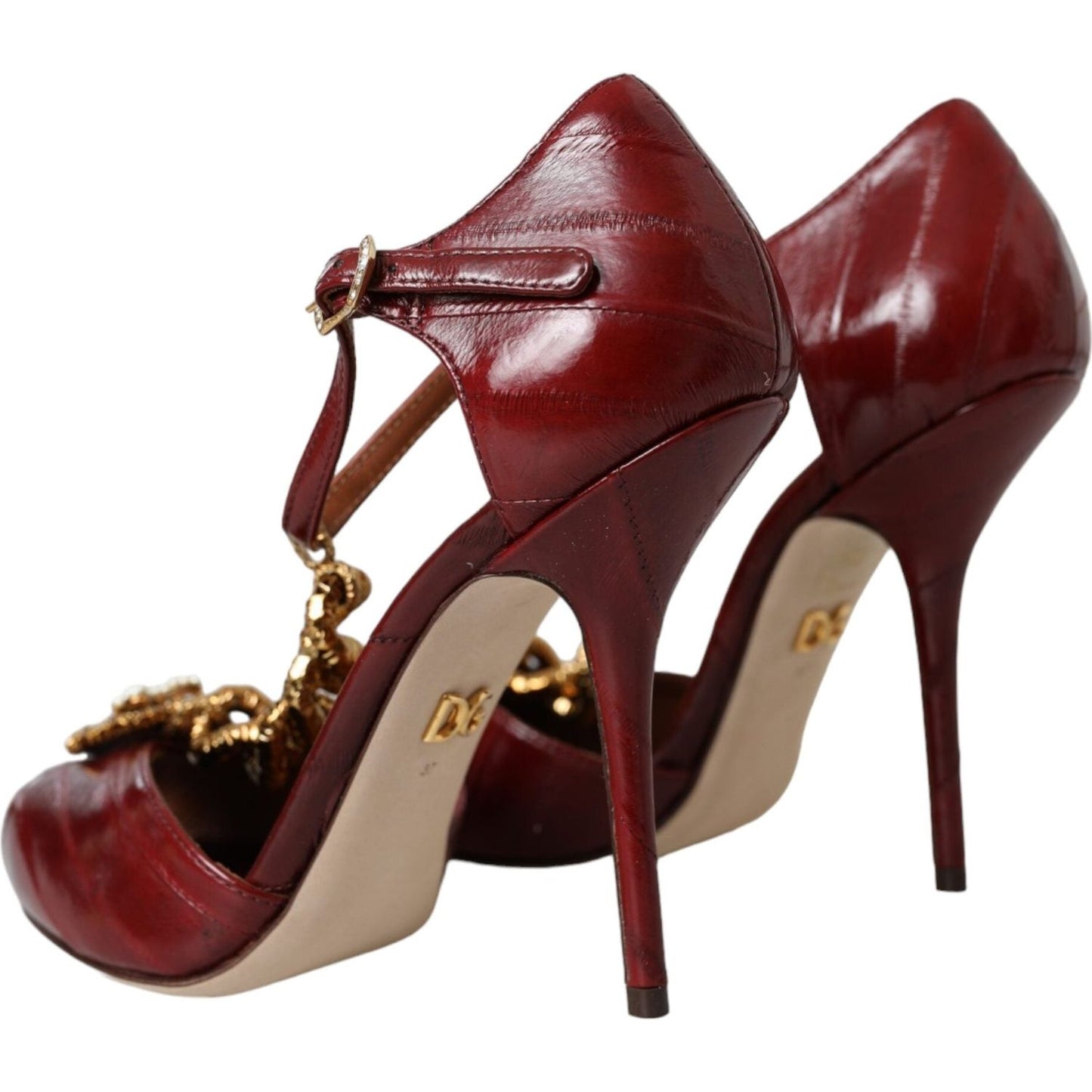 Dark Red Leather Gold Devotion Heart Sandals Shoes