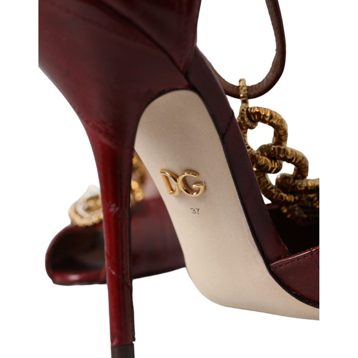 Dark Red Leather Gold Devotion Heart Sandals Shoes