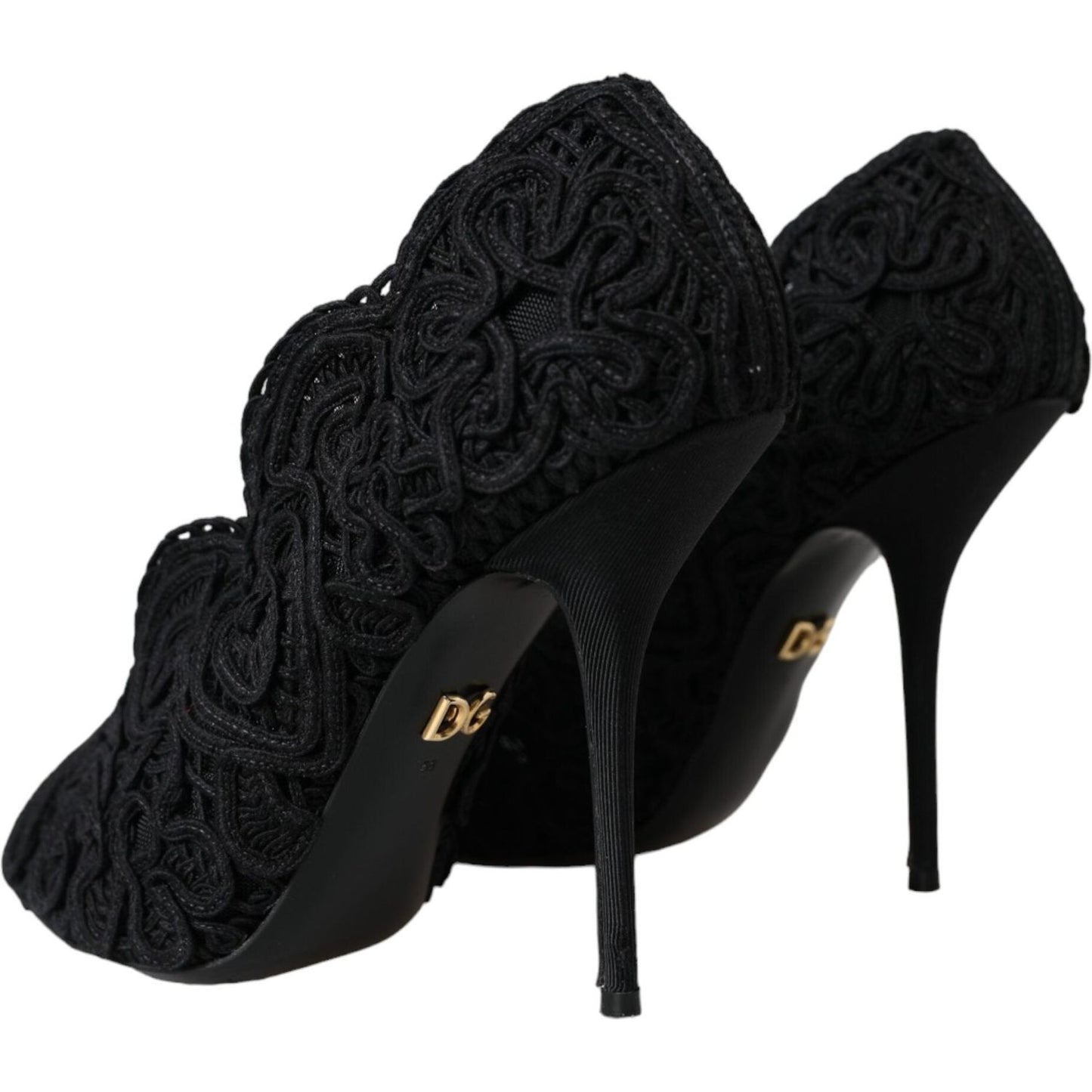 Black Cordonetto Ricamo Pump Open Toe Shoes