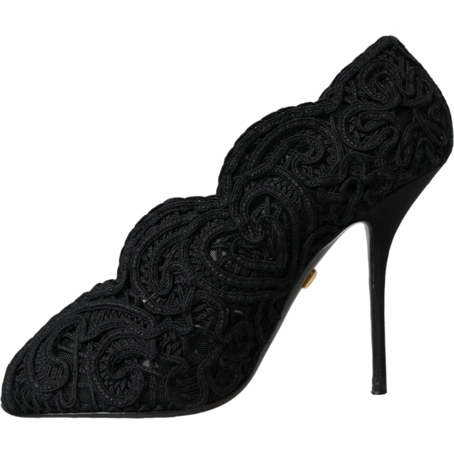 Black Cordonetto Ricamo Pump Open Toe Shoes