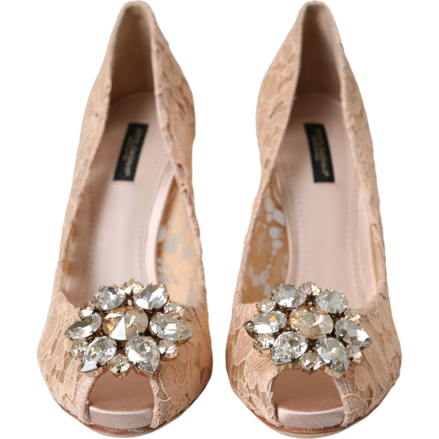 Beige Taormina Lace Crystal Heels Pumps Shoes