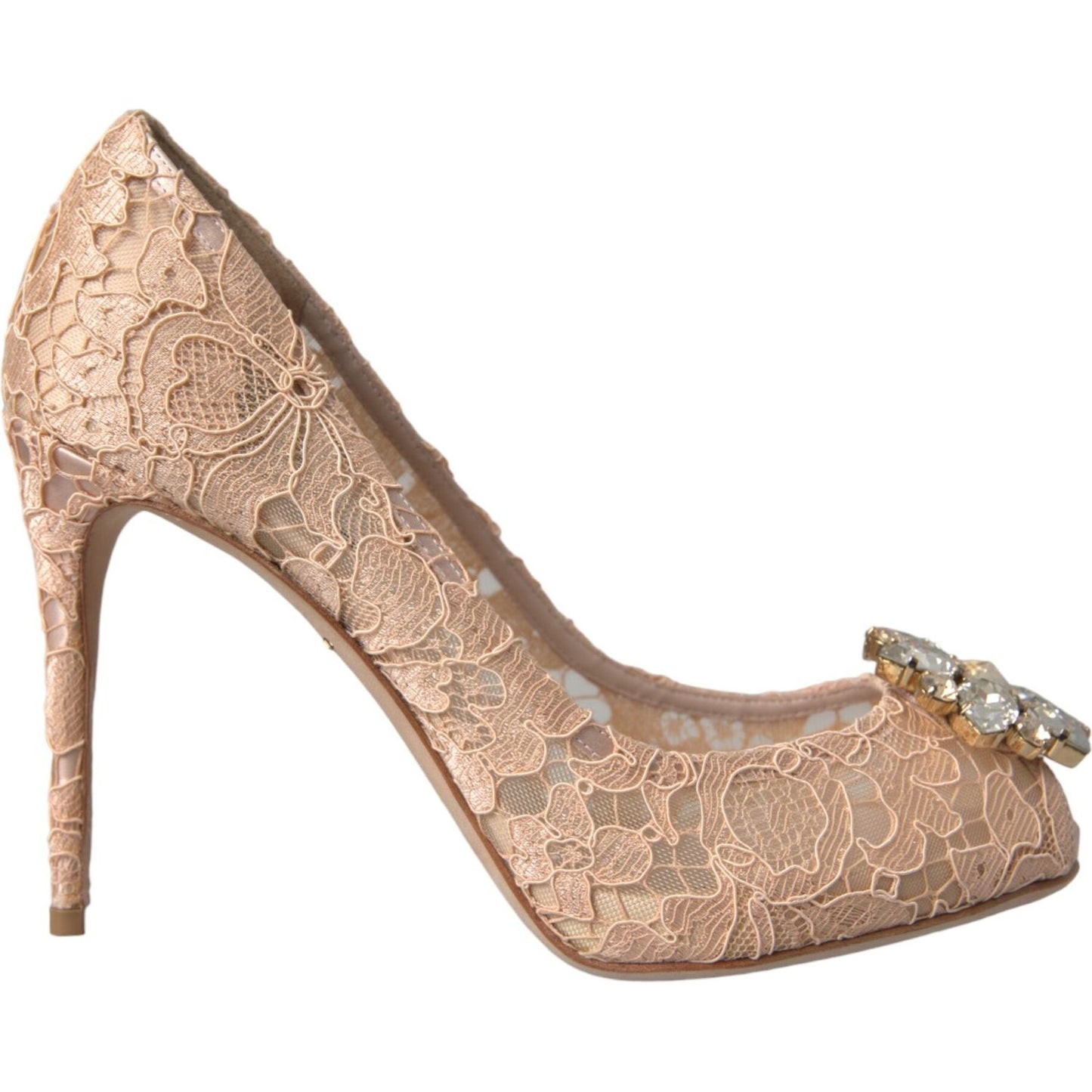 Beige Taormina Lace Crystal Heels Pumps Shoes