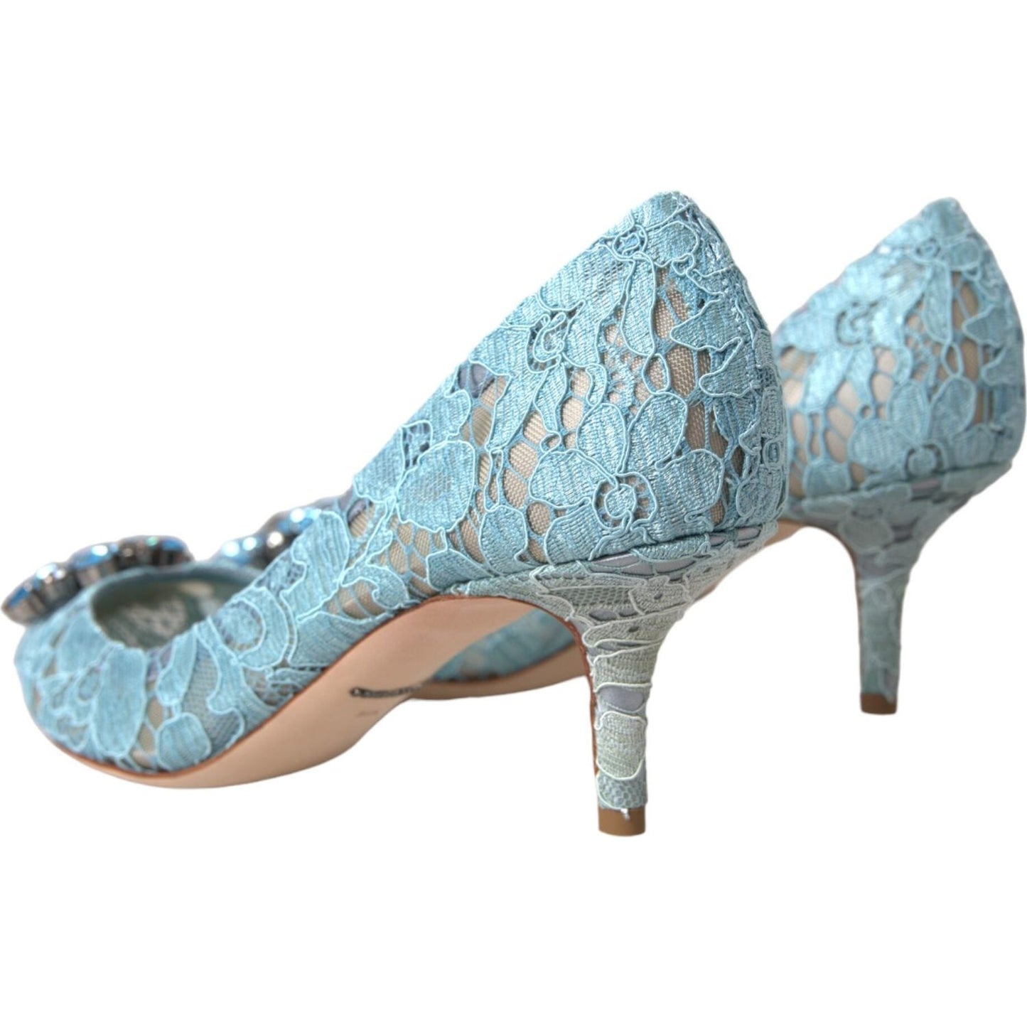 Blue Taormina Lace Crystal Heel Pumps Shoes