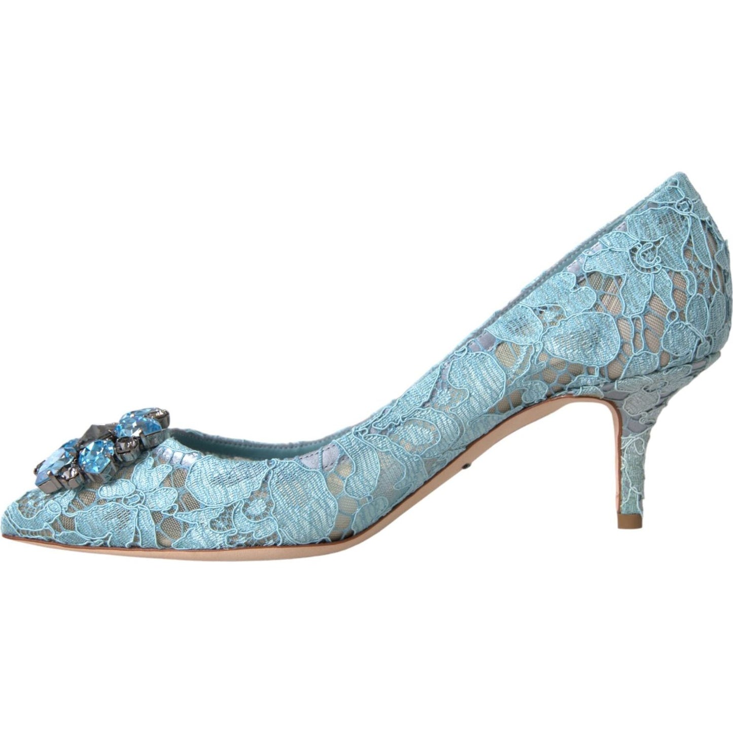 Blue Taormina Lace Crystal Heel Pumps Shoes