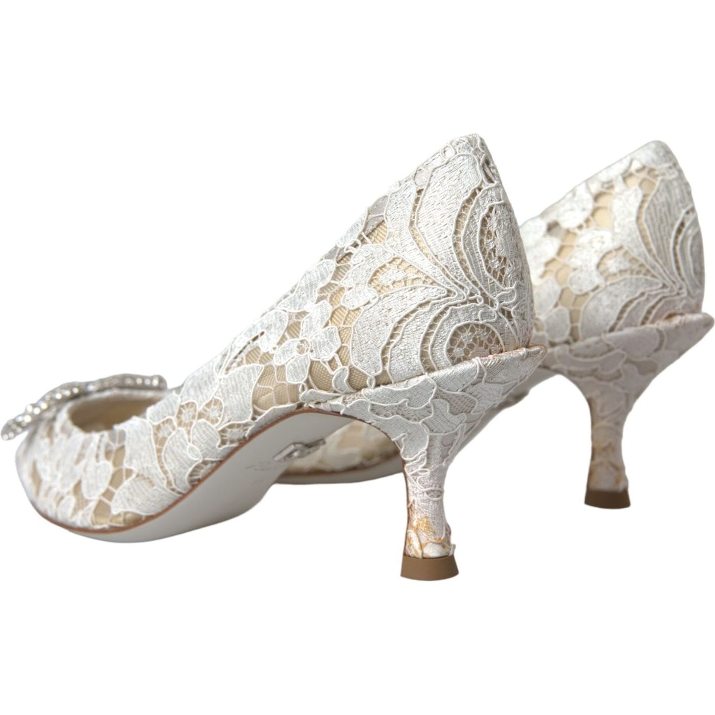 White Floral Lace DG Crystal Pumps Shoes