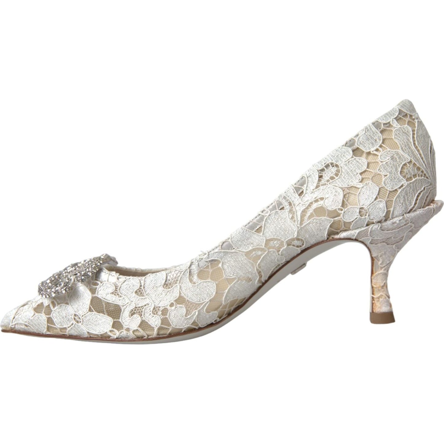 White Floral Lace DG Crystal Pumps Shoes