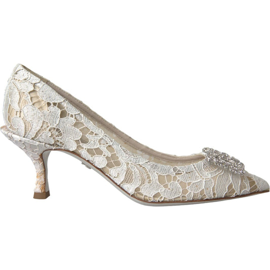 White Floral Lace DG Crystal Pumps Shoes