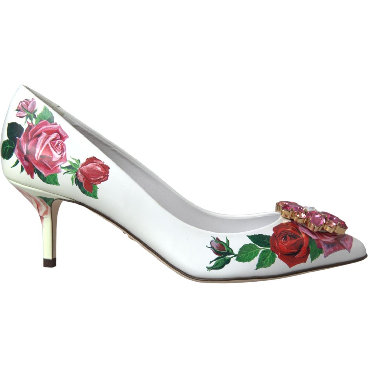 White Leather Roses Crystal Bellucci Pumps Shoes