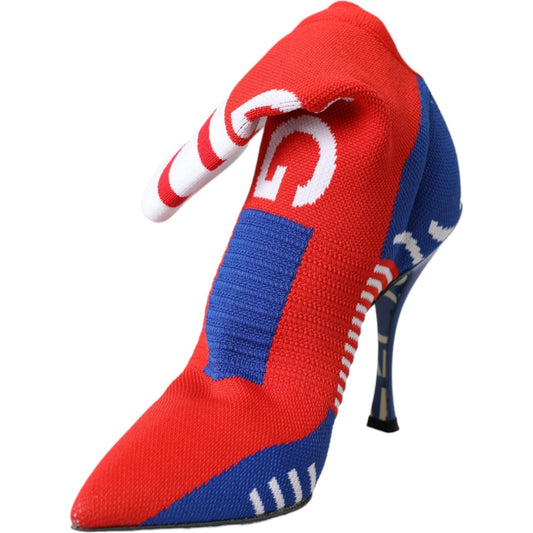 Red Blue Stretch Sock Style Ankle Boots Logo Shoes