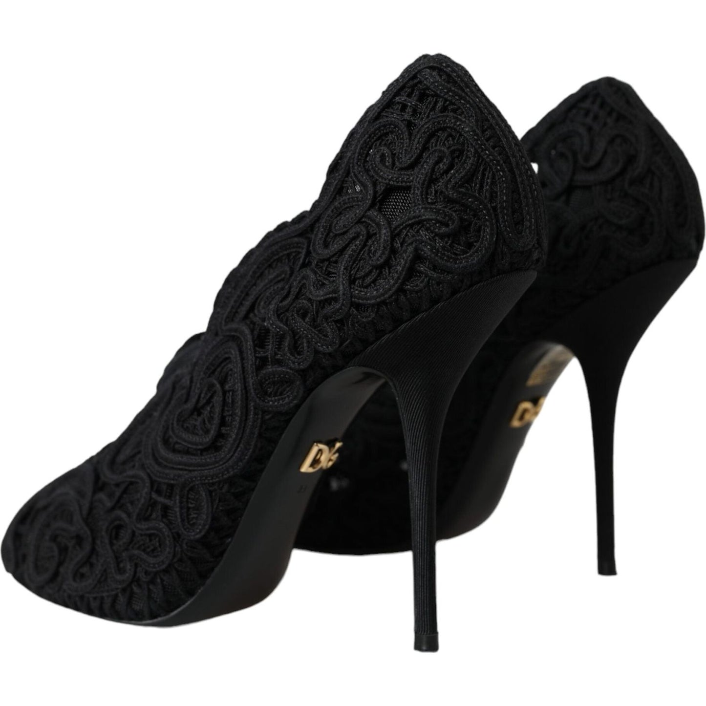 Black Cordonetto Ricamo Pump Open Toe Shoes