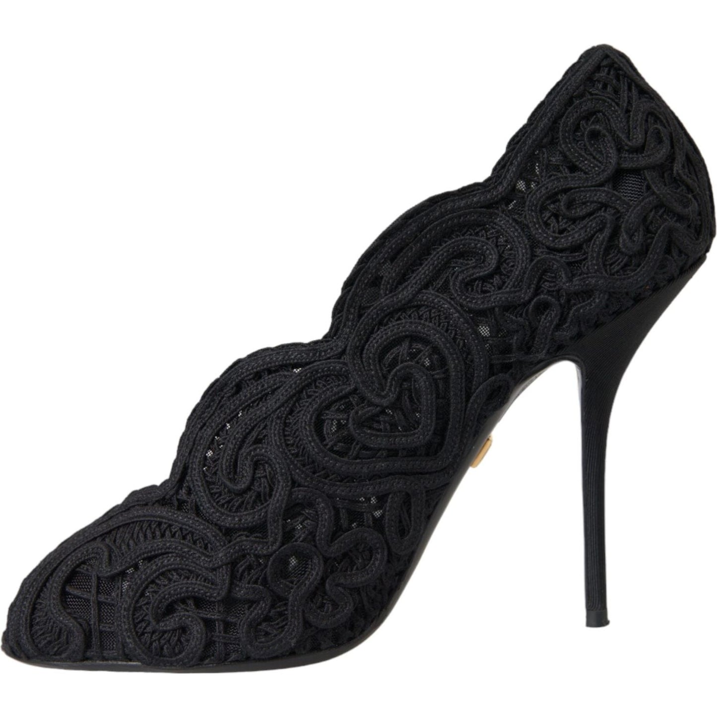 Black Cordonetto Ricamo Pump Open Toe Shoes