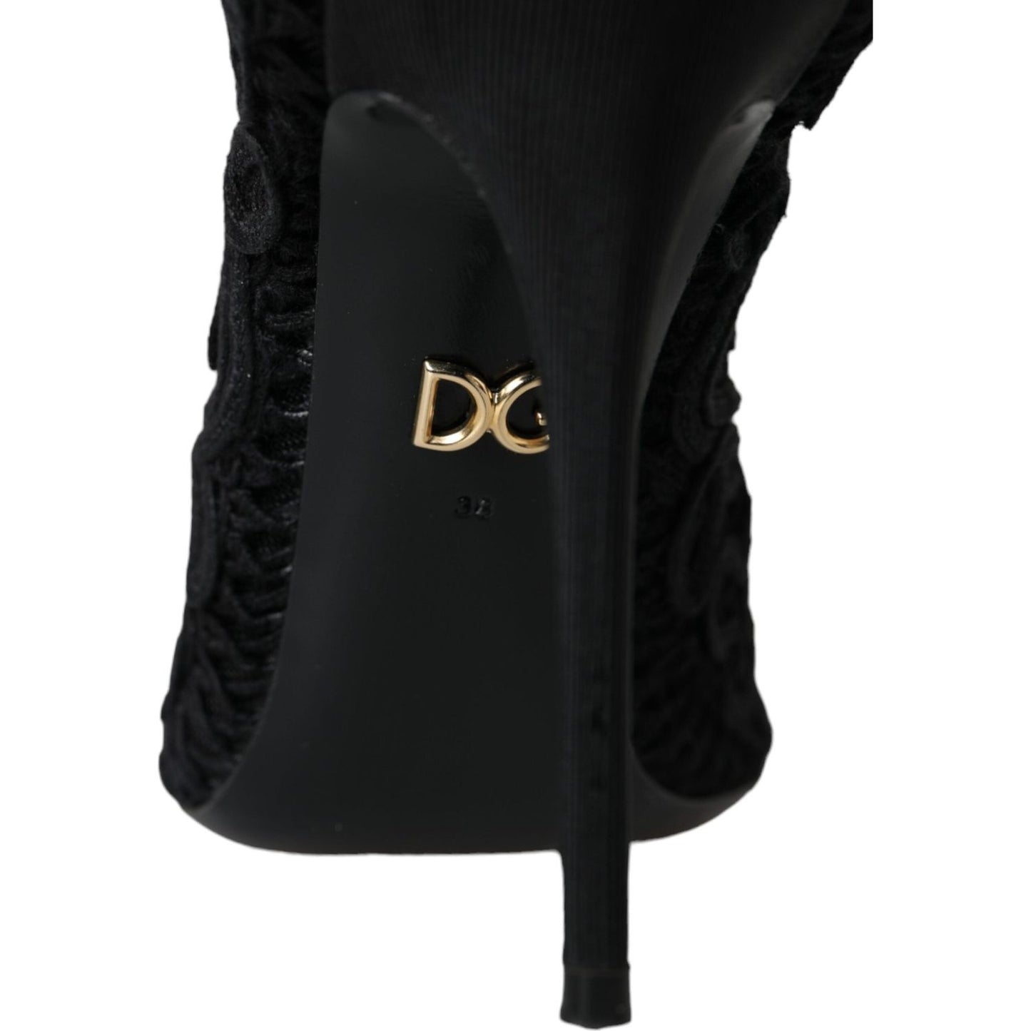 Dolce & Gabbana Black Cordonetto Ricamo Pump Open Toe Shoes