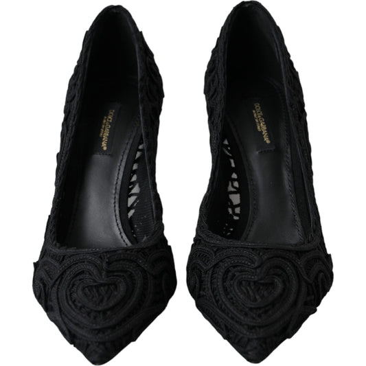 Black Cordonetto Ricamo Pump Heels Shoes