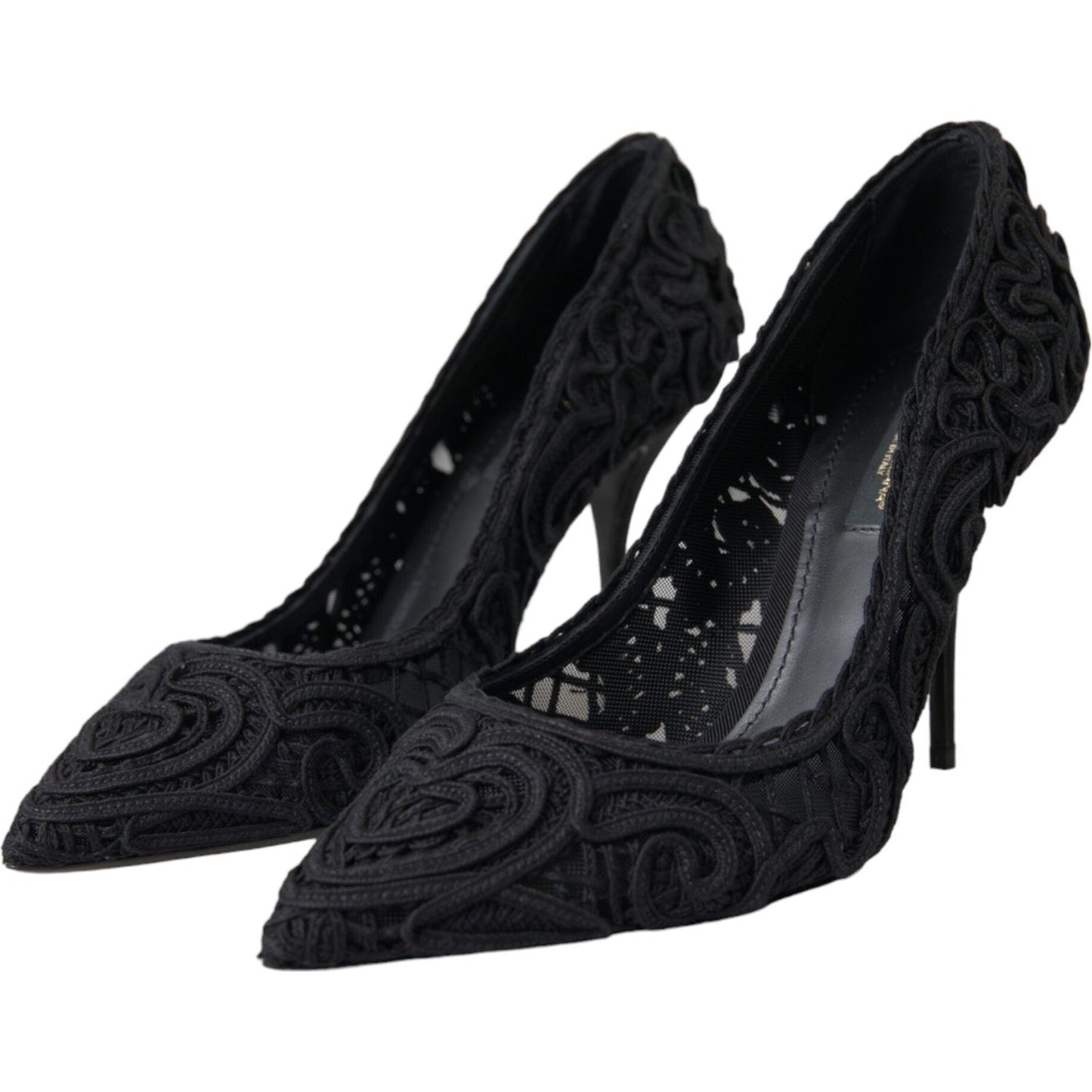 Black Cordonetto Ricamo Pump Heels Shoes