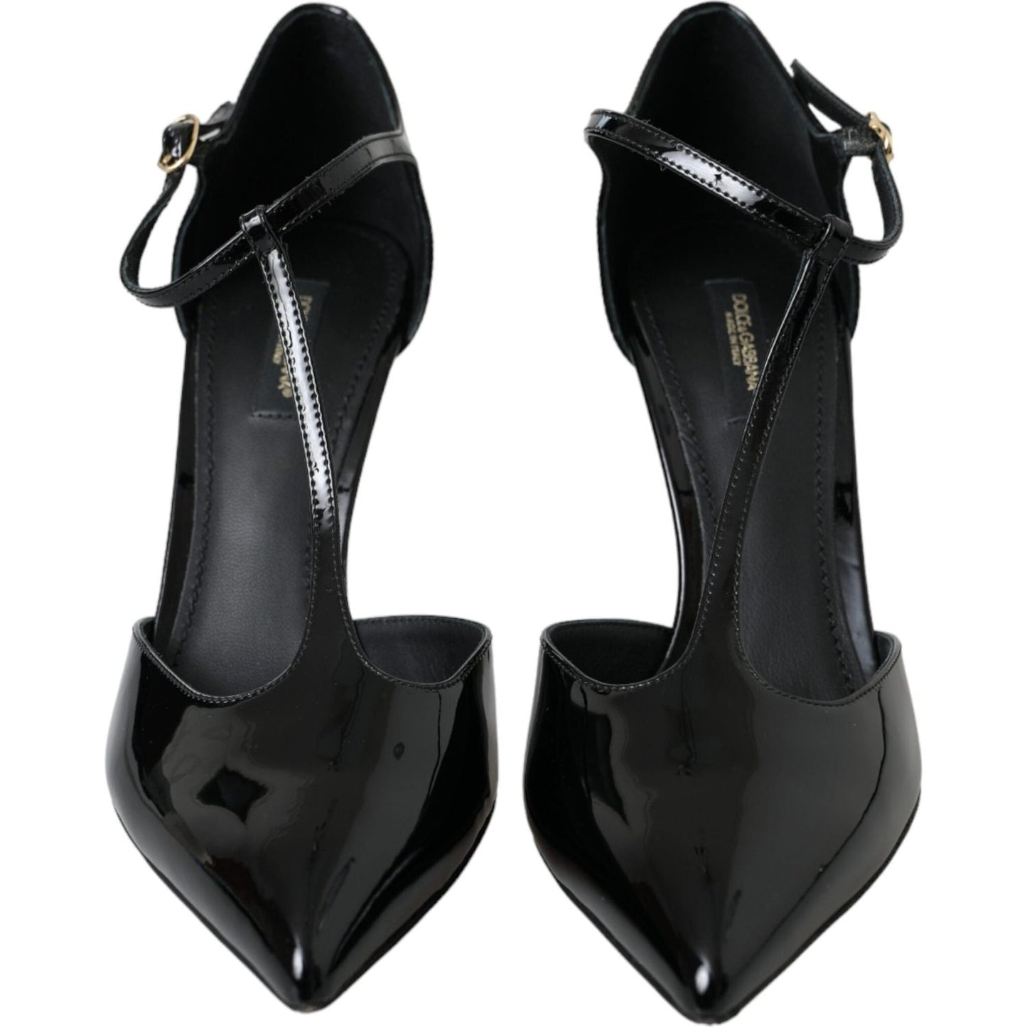 Black Patent Leather T-strap Heel Pumps Shoes