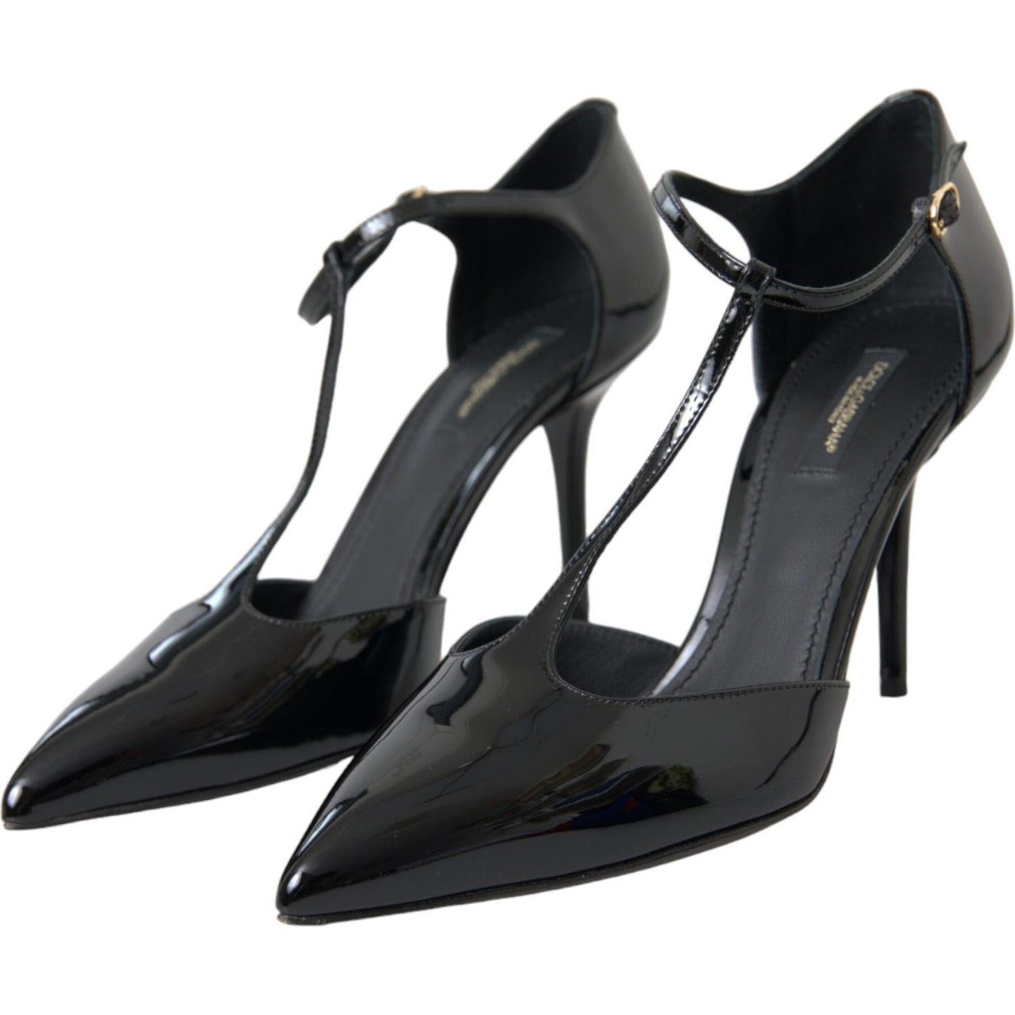 Black Patent Leather T-strap Heel Pumps Shoes