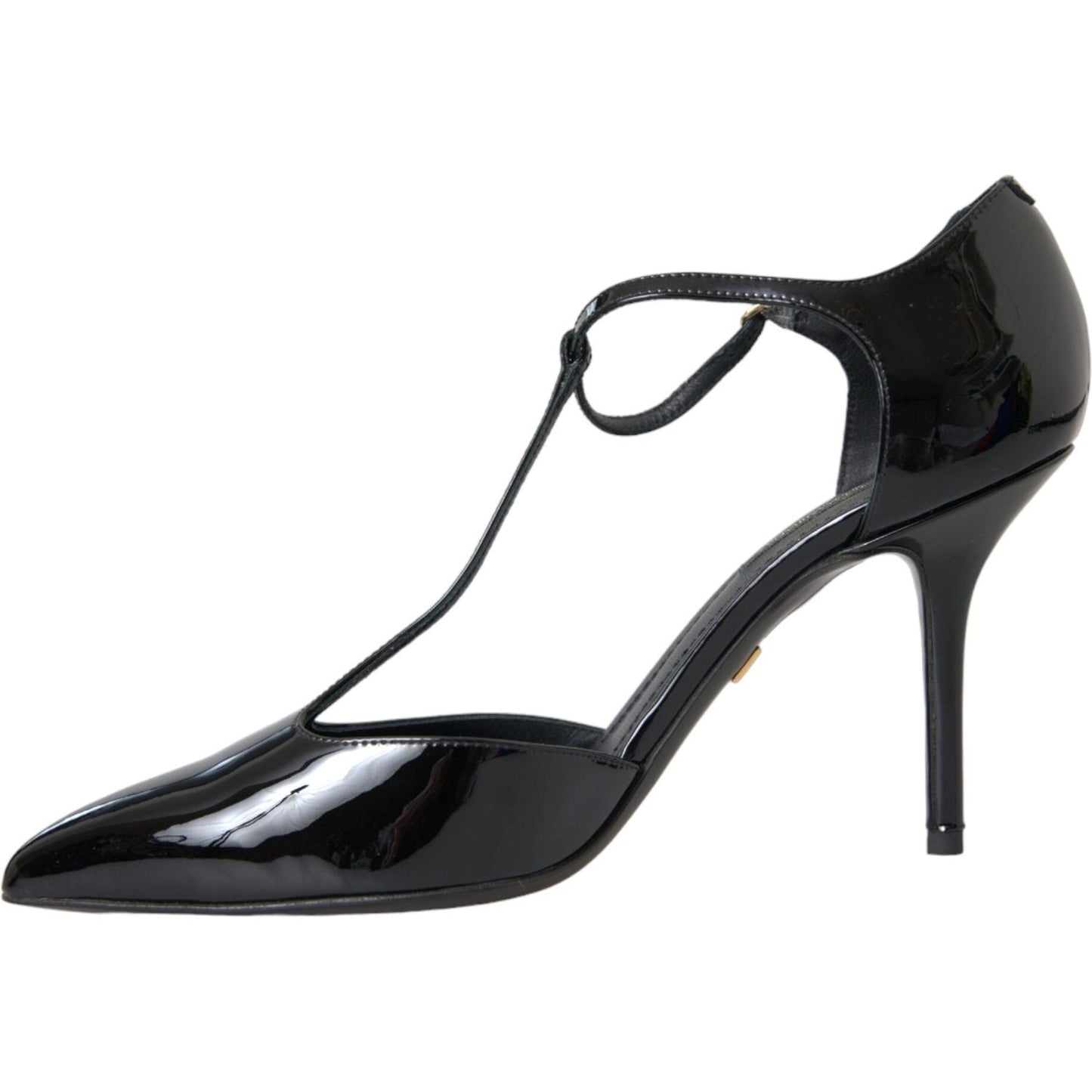 Black Patent Leather T-strap Heel Pumps Shoes